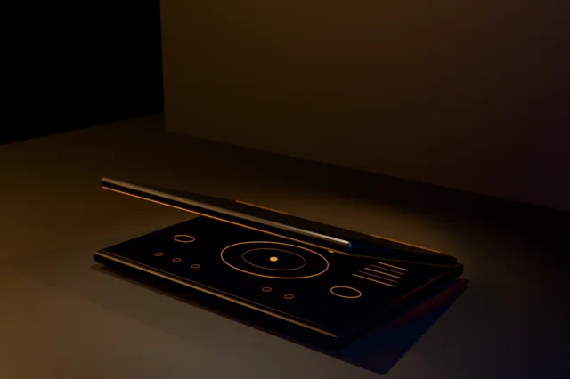 Render concettuale del dispositivo LEOS socchiuso a 20 gradi
